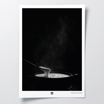 Affiche noir et blanc, photographie d'une fondue savoyarde pour décoration murale design et moderne. Affiche noir et blanc, photographie d'une fondue savoyarde pour décoration murale design et moderne.