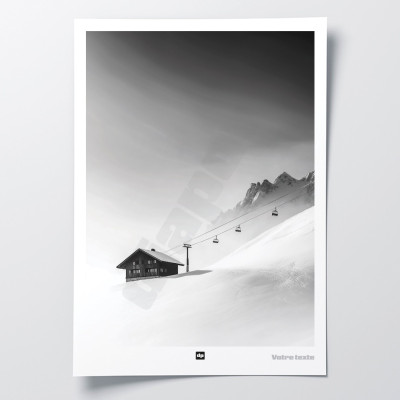 Black-and-white poster, photograph of a small resort lost in the mountains, for modern design decor. Black-and-white poster, photograph of a small resort lost in the mountains, for modern design decor.
