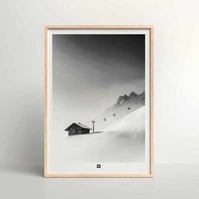 Black-and-white poster, photograph of a small resort lost in the mountains, for modern design decor. Black-and-white poster, photograph of a small resort lost in the mountains, for modern design decor.