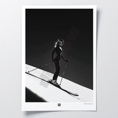 Black and white photo of a downhill skier. Ski design wall poster for modern interior design. Black and white photo of a downhill skier. Ski design wall poster for modern interior design.