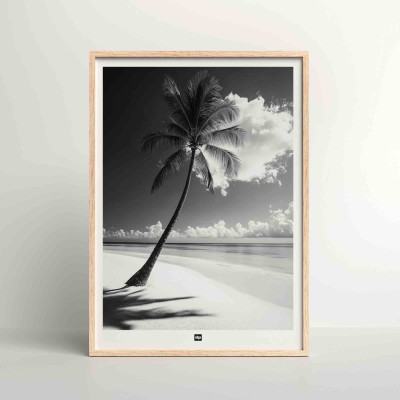 Photo noir et blanc d'une plage paradisiaque. Affiche murale design et apaisante pour décoration intérieure moderne. Photo noir et blanc d'une plage paradisiaque. Affiche murale design et apaisante pour décoration intérieure moderne.