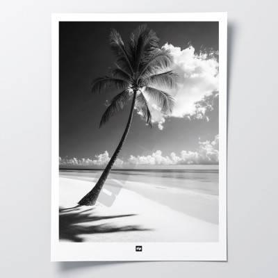 Photo noir et blanc d'une plage paradisiaque. Affiche murale design et apaisante pour décoration intérieure moderne. Photo noir et blanc d'une plage paradisiaque. Affiche murale design et apaisante pour décoration intérieure moderne.