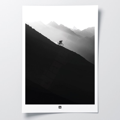 Black and white photo of a mountain bike ride. Design wall poster for modern decor. Black and white photo of a mountain bike ride. Design wall poster for modern decor.