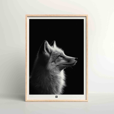 Black and white poster, minimalist photography, design wall decoration of a fox for a modern interior. Black and white poster, minimalist photography, design wall decoration of a fox for a modern interior.