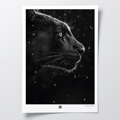Poster in bianco e nero, fotografia minimalista, decorazione murale di design di una pantera nera per un interno moderno. Poster in bianco e nero, fotografia minimalista, decorazione murale di design di una pantera nera per un interno moderno.