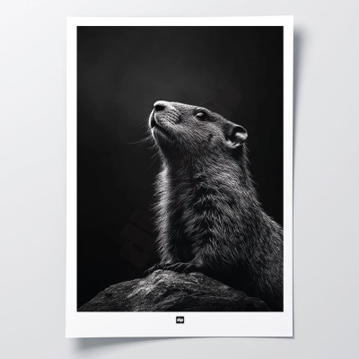 Black and white poster, minimalist photography, design wall decoration of a groundhog for a modern interior. Black and white poster, minimalist photography, design wall decoration of a groundhog for a modern interior.