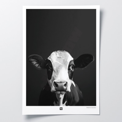 Poster in bianco e nero, fotografia minimalista, decorazione murale di design di una mucca per un interno moderno. Poster in bianco e nero, fotografia minimalista, decorazione murale di design di una mucca per un interno moderno.