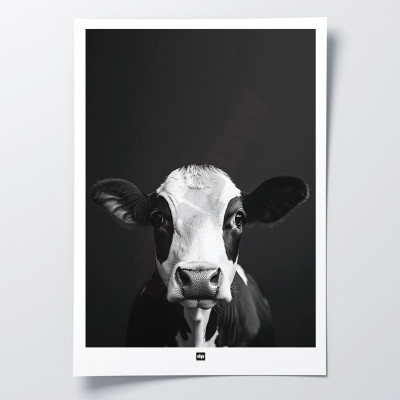 Poster in bianco e nero, fotografia minimalista, decorazione murale di design di una mucca per un interno moderno. Poster in bianco e nero, fotografia minimalista, decorazione murale di design di una mucca per un interno moderno.