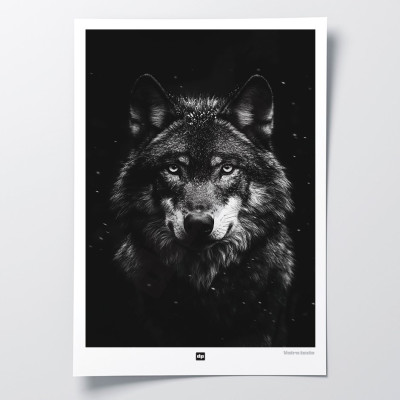 Affiche noir et blanc, photographie minimaliste, décoration murale design d'un loup pour intérieur moderne. Affiche noir et blanc, photographie minimaliste, décoration murale design d'un loup pour intérieur moderne.