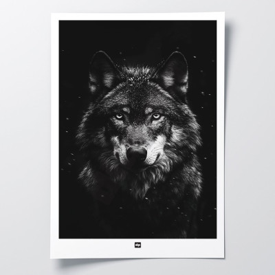 Schwarz-Weiß-Poster, minimalistische Fotografie, Design-Wanddekoration eines Wolfs für moderne Innenräume. Schwarz-Weiß-Poster, minimalistische Fotografie, Design-Wanddekoration eines Wolfs für moderne Innenräume.