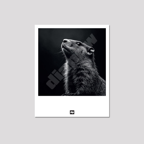 Carte postale noir et blanc d'une marmotte qui siffle, photo souvenir de montagne design et moderne.