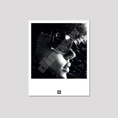 Black and white photo of a chic skier. Modern, designer mountain souvenir postcard. Black and white photo of a chic skier. Modern, designer mountain souvenir postcard.