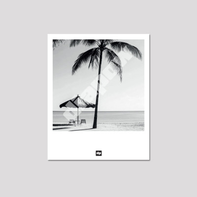 Carte postale design en noir et blanc d’un moment de farniente entre palmiers, plage et parasol. Souvenir de vacance. Carte postale design en noir et blanc d’un moment de farniente entre palmiers, plage et parasol. Souvenir de vacance.