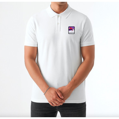 Polo blanc Blackpeuf coton bio – polo haut de gamme avec motif décoratif montagne Polo blanc Blackpeuf coton bio – polo haut de gamme avec motif décoratif montagne