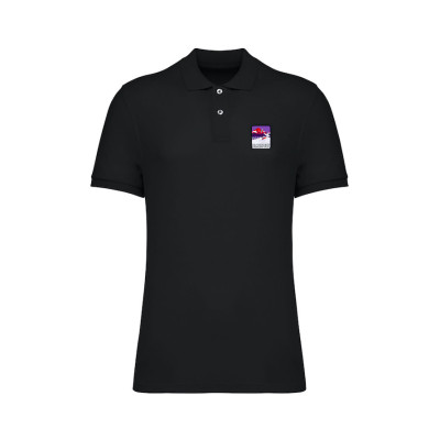 Black Blackpeuf polo 100% organic cotton – chic style with illustrated mountain design