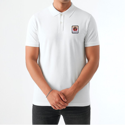 White Blackpeuf polo organic cotton – premium polo with decorative mountain motif