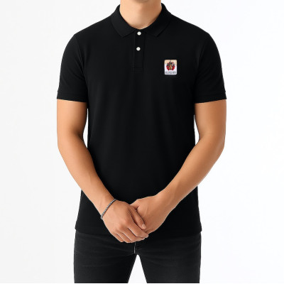 Polo noir Blackpeuf 100 % coton bio – style chic avec patch illustré univers montagne