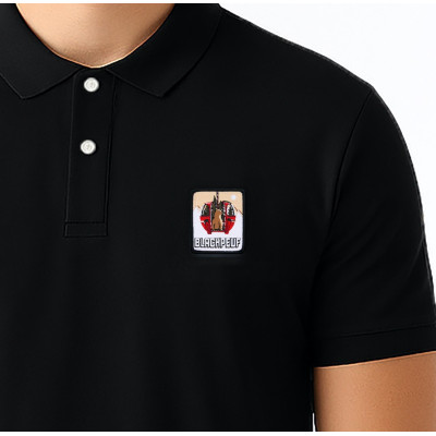 Polo noir Blackpeuf 100 % coton bio – style chic avec patch illustré univers montagne