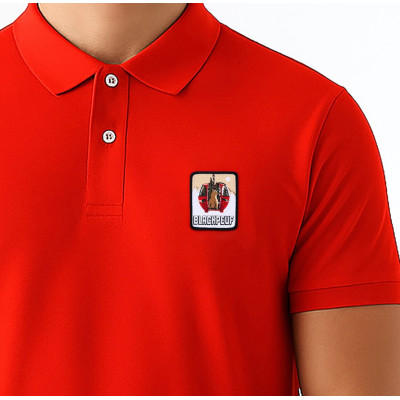 Rotes Blackpeuf-Polo aus Bio-Baumwolle mit Berg-Patch – Designkleidung inspiriert von Savoyen