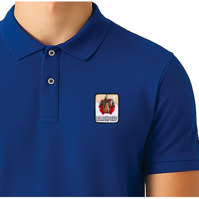 Blue Blackpeuf polo in organic cotton – mountain fashion with iconic illustrated patch