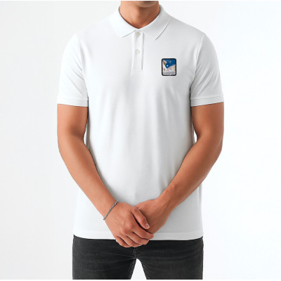 White Blackpeuf polo organic cotton – premium polo with decorative mountain motif