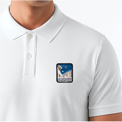 White Blackpeuf polo organic cotton – premium polo with decorative mountain motif