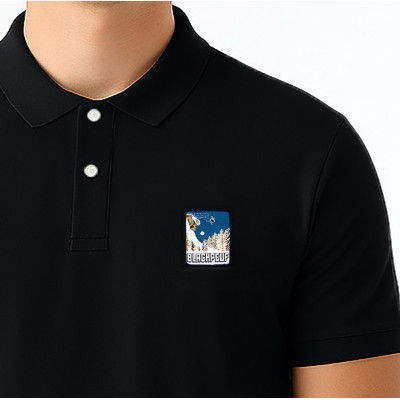Black Blackpeuf polo 100% organic cotton – chic style with illustrated mountain design