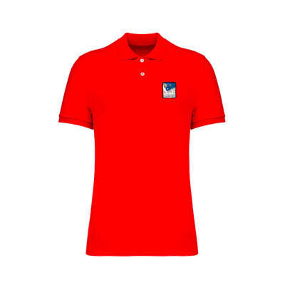 Polo rouge Blackpeuf en coton bio avec patch montagne – vêtement design inspiré de la Savoie
