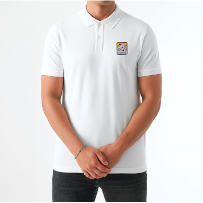 Polo blanc Blackpeuf coton bio – polo haut de gamme avec motif décoratif montagne Polo blanc Blackpeuf coton bio – polo haut de gamme avec motif décoratif montagne