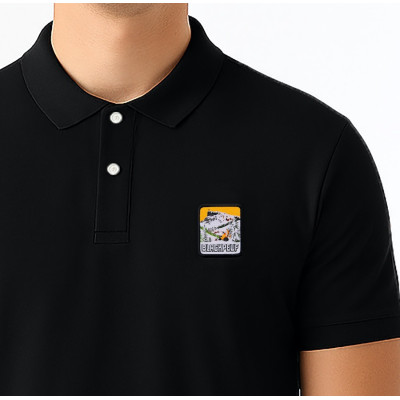 Black Blackpeuf polo 100% organic cotton – chic style with illustrated mountain design