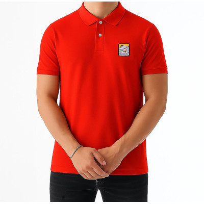 Rotes Blackpeuf-Polo aus Bio-Baumwolle mit Berg-Patch – Designkleidung inspiriert von Savoyen Rotes Blackpeuf-Polo aus Bio-Baumwolle mit Berg-Patch – Designkleidung inspiriert von Savoyen