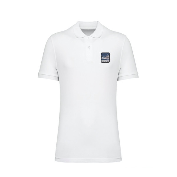 Polo bianca Blackpeuf in cotone biologico – polo di alta gamma con motivo decorativo montano