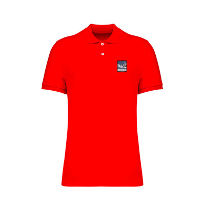 Rotes Blackpeuf-Polo aus Bio-Baumwolle mit Berg-Patch – Designkleidung inspiriert von Savoyen