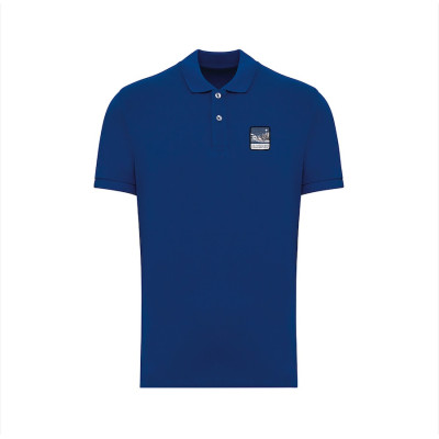 Blaues Blackpeuf-Polo aus Bio-Baumwolle – Bergmode mit ikonischem, illustriertem Patch Blaues Blackpeuf-Polo aus Bio-Baumwolle – Bergmode mit ikonischem, illustriertem Patch