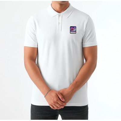 White Blackpeuf polo organic cotton – premium polo with decorative mountain motif