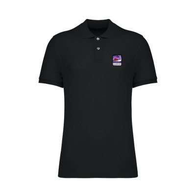 Polo noir Blackpeuf 100 % coton bio – style chic avec patch illustré univers montagne Polo noir Blackpeuf 100 % coton bio – style chic avec patch illustré univers montagne