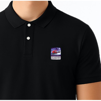Black Blackpeuf polo 100% organic cotton – chic style with illustrated mountain design