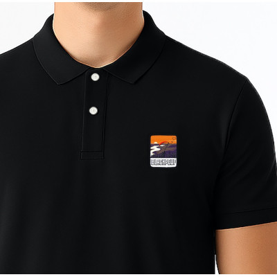 Black Blackpeuf polo 100% organic cotton – chic style with illustrated mountain design