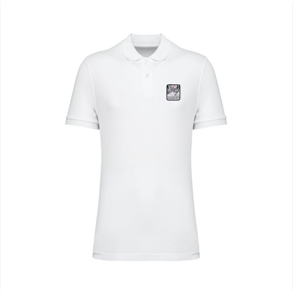 Polo blanc Blackpeuf coton bio – polo haut de gamme avec motif décoratif montagne