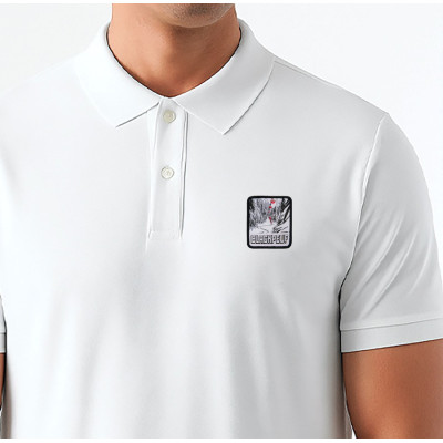 White Blackpeuf polo organic cotton – premium polo with decorative mountain motif