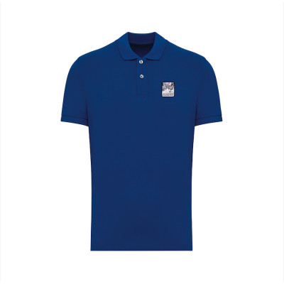 Blue Blackpeuf polo in organic cotton – mountain fashion with iconic illustrated patch