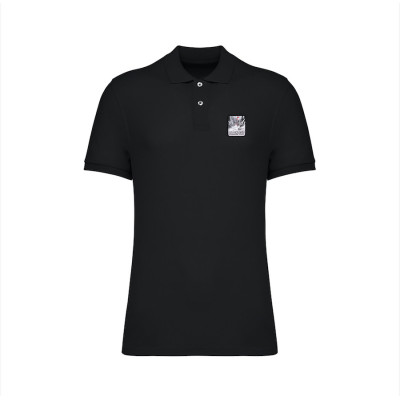Black Blackpeuf polo 100% organic cotton – chic style with illustrated mountain design