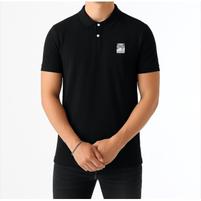 Black Blackpeuf polo 100% organic cotton – chic style with illustrated mountain design