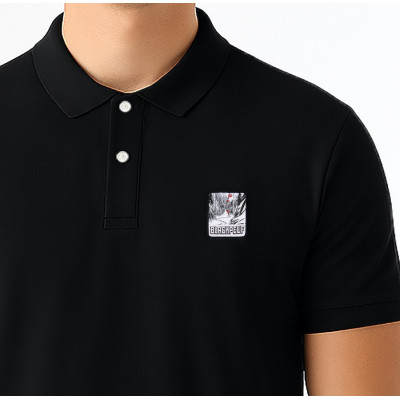 Black Blackpeuf polo 100% organic cotton – chic style with illustrated mountain design