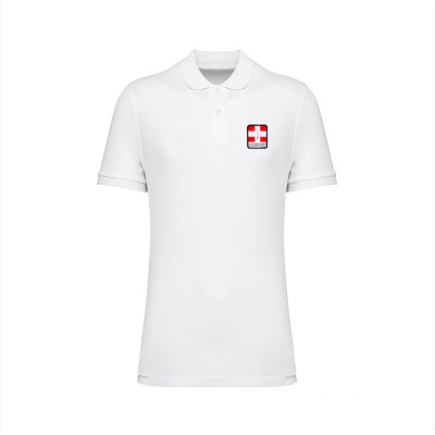 White Blackpeuf polo organic cotton – premium polo with decorative mountain motif