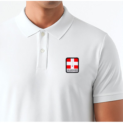 White Blackpeuf polo organic cotton – premium polo with decorative mountain motif