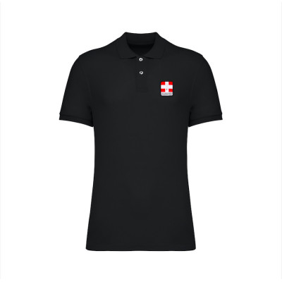Black Blackpeuf polo 100% organic cotton – chic style with illustrated mountain design