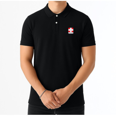 Schwarzes Blackpeuf-Polo aus 100 % Bio-Baumwolle – eleganter Stil mit illustriertem Bergmotiv Schwarzes Blackpeuf-Polo aus 100 % Bio-Baumwolle – eleganter Stil mit illustriertem Bergmotiv