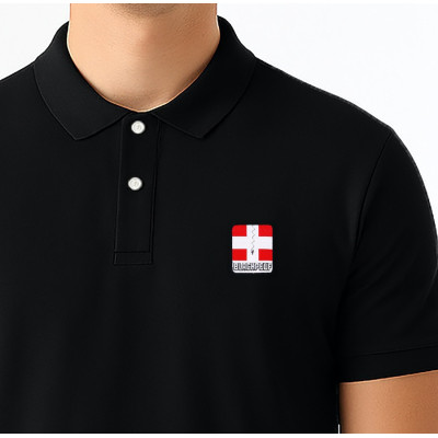 Black Blackpeuf polo 100% organic cotton – chic style with illustrated mountain design