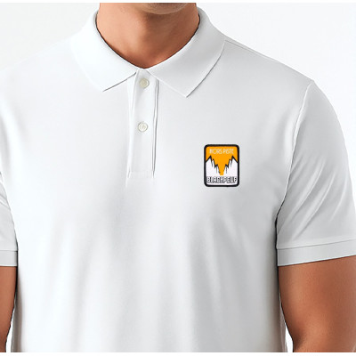 White Blackpeuf polo organic cotton – premium polo with decorative mountain motif
